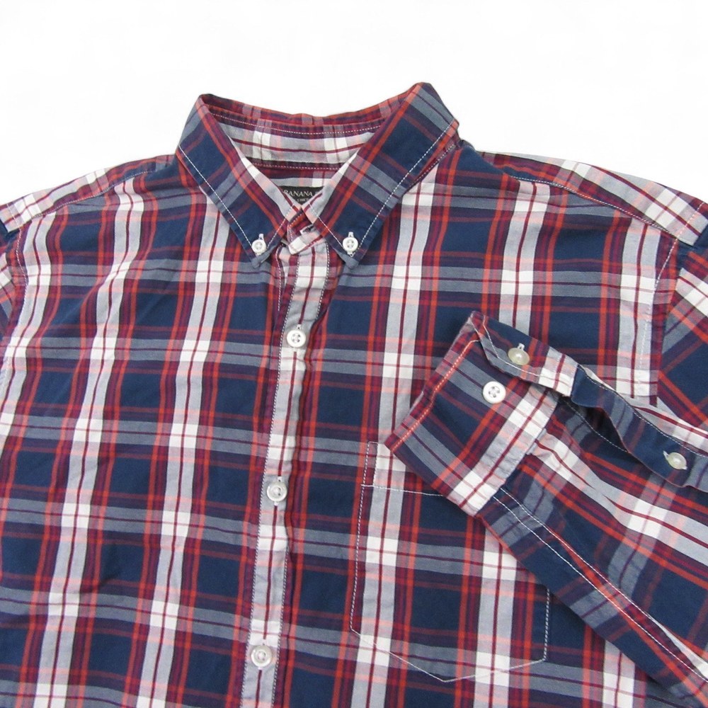 Banana Republic Mens Button Down Shirt M Regular Red White Plaid Cotton Long